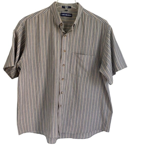 Van Heusen Striped Short Sleeve Button Down Shirt Men's XL - Picture 1 of 8